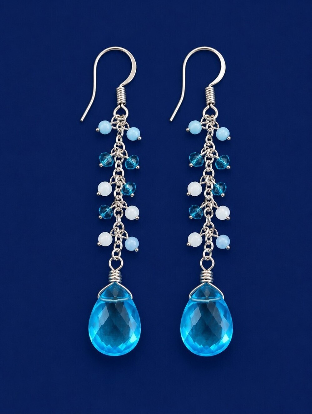 HANDMADE Sterling Silver Icy Blue Teardrop Mermaidcore Dangle Drop Earrings